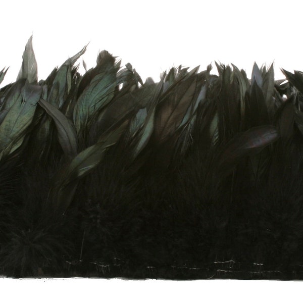 Rooster Feathers, 4-6" BLACK Half Bronze Schlappen Rooster Feathers, Strung Craft Feathers ZUCKER®