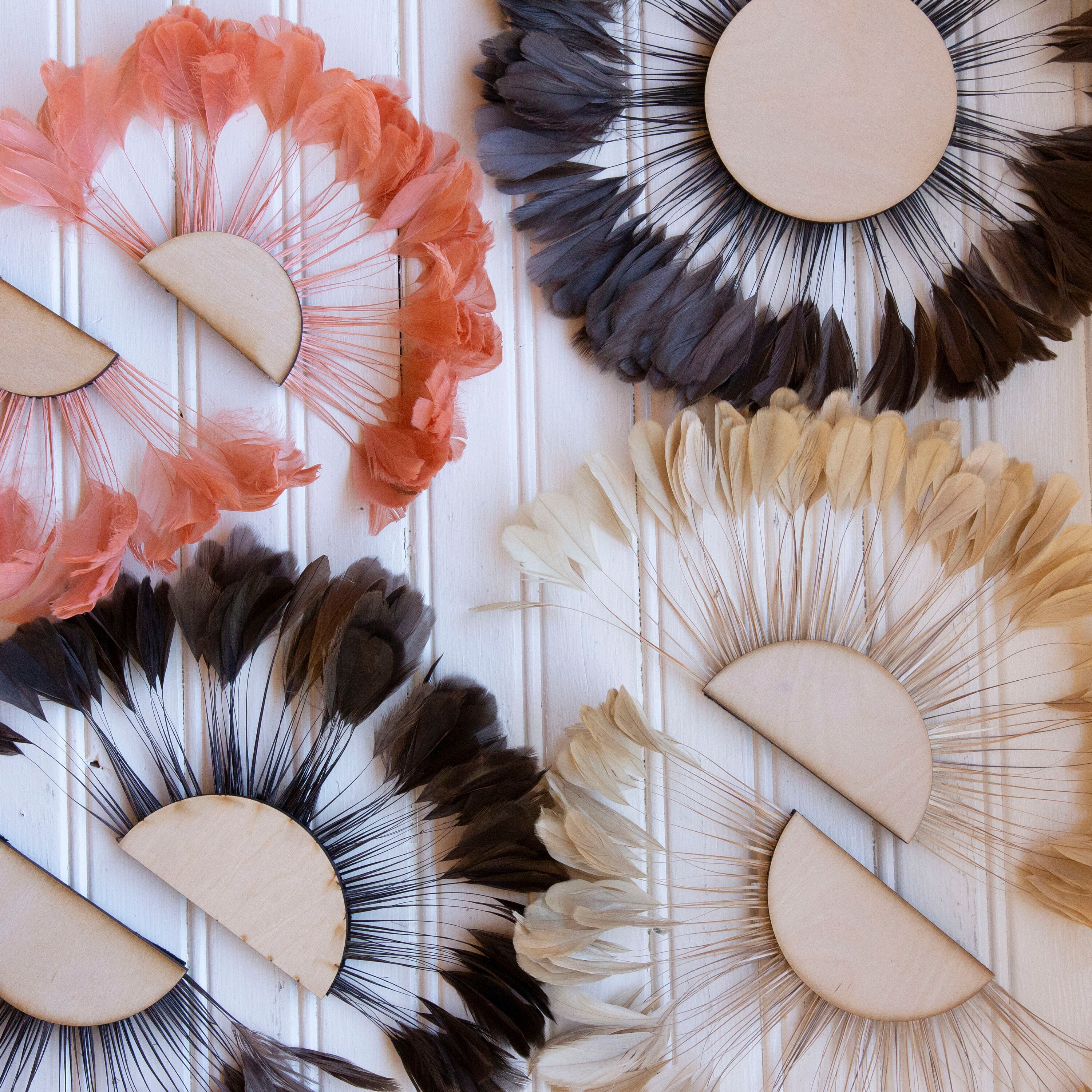 Unique Decorative Feather Wall Art, Small Full Moon Brown
