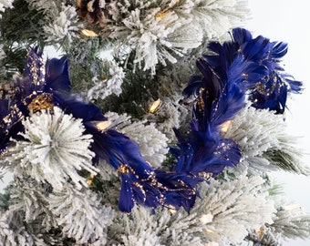 Decorative Navy Blue Feather Garland with Glitter Accents, Navy Blue Christmas Decoration, Special Event & Bridal Decorative Garland ZUCKER®