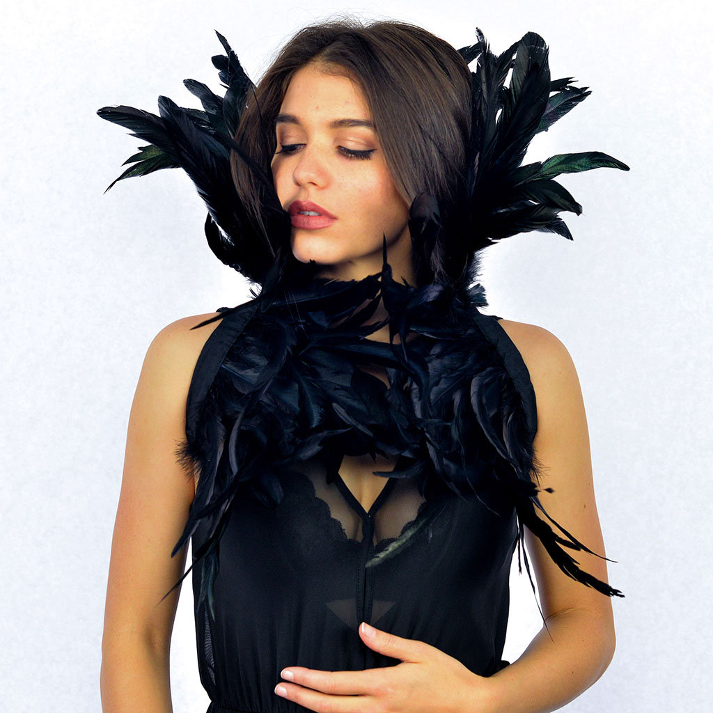 Black Feather Collar, Empress High Feather Collar, Premium Fantasy