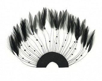 BLACK Hackle Feather Trim - Hackle Plate Feather Trim with Beads for DIY Arts and Crafts, Millinery & Costume Design ZUCKER®