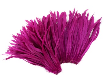 Rooster Tail Feathers, VERY BERRY 12-14" Strung Bleach Dyed Coque Tails, Wholesale Feathers Bulk ZUCKER®