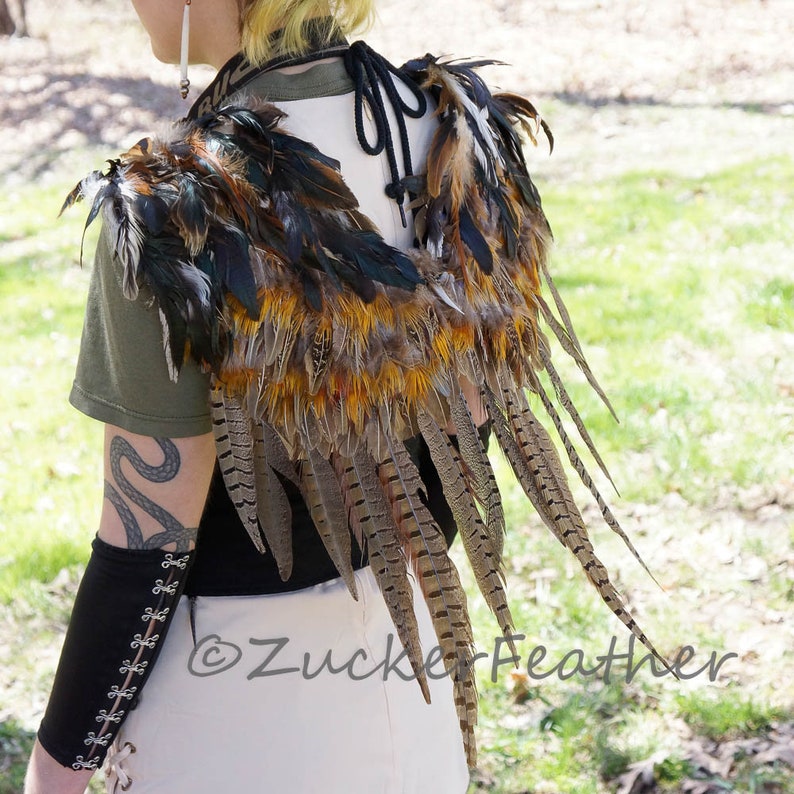 Natural Over the Shoulder Pheasant Feather Wings, Costume Feather Wing, Unique Cosplay & Halloween Feather Wings, Owl, Phoenix Wings ZUCKER® image 1