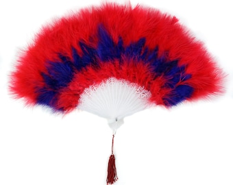 Red and Regal Marabou Feather Fans, Small Feather Fan, Cheap Feather Fan For Photobooths, Costume Parties, Red Hat Ladies Events ZUCKER®