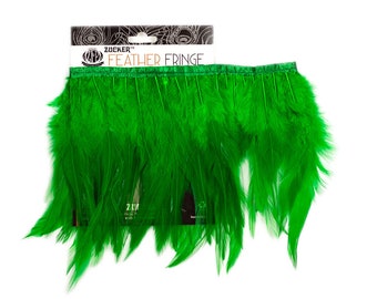 Kelly Green 6-8" Dyed Saddle Feather Fringe 1 Yard For Cultural Arts, Carnival, Costume, Fashion Design, Millinery, DIY Arts & Craft ZUCKER®