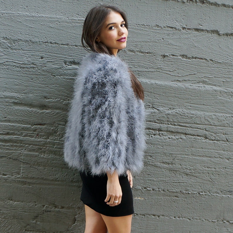 DARK GREY Marabou Feather Jacket MediumLarge For Fashion Trends and Special Events ZUCKER\u00ae Original Designs