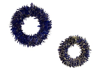 Decorative Navy Blue Feather Wreath with Glitter Accents, Navy Blue Christmas Decoration, Special Events, Blue Decorative Wreath ZUCKER®