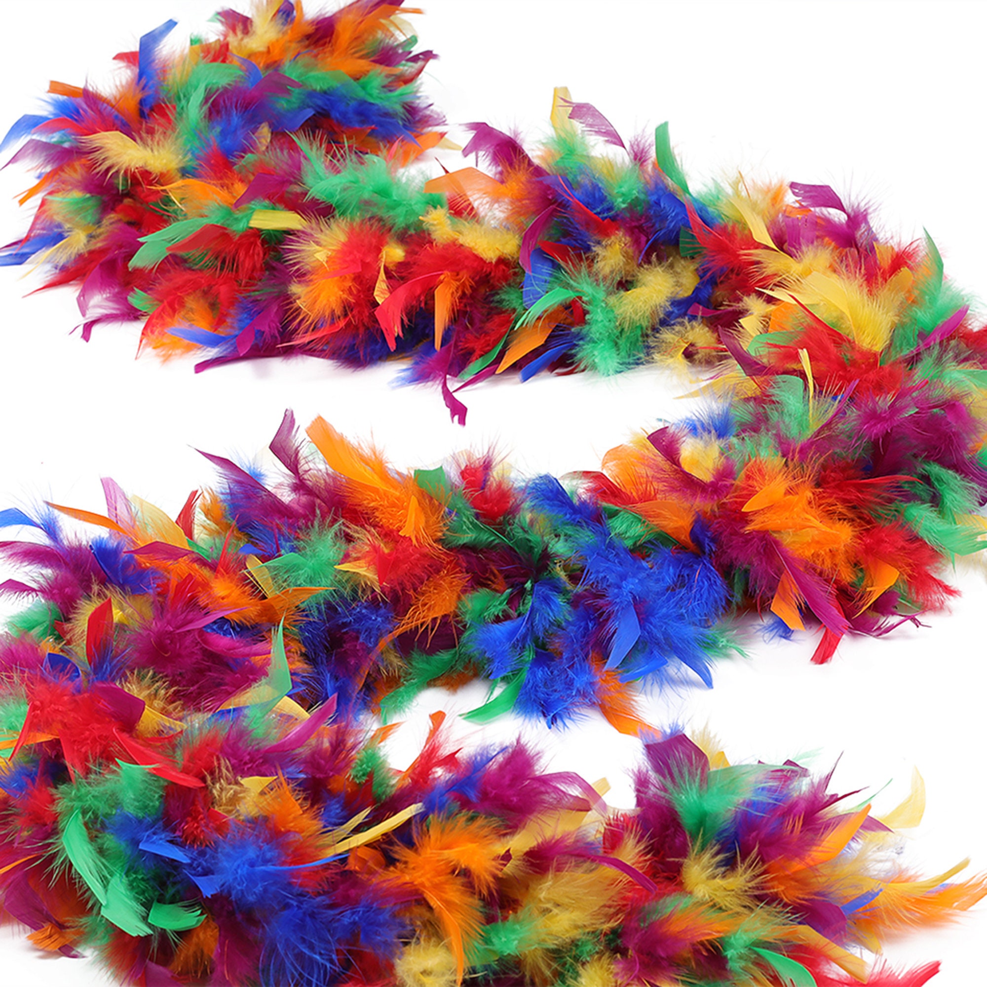 ZuckerFeatherPlace 120 Gram Chandelle Feather Boas Rainbow Mix 2 Yards for Party Favors, Kids Craft, Dress Up, Dancing, Halloween, Costume Zucker