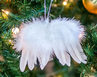 Decorative Mini White Angel Wing Feather Ornament - Cute Small Christmas Angel Wing Ornaments for Holiday, Gift Wrap and Party Decor ZUCKER®