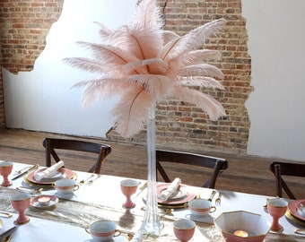 Black and Hot Pink Ostrich Feather Centerpiece With Eiffel Tower