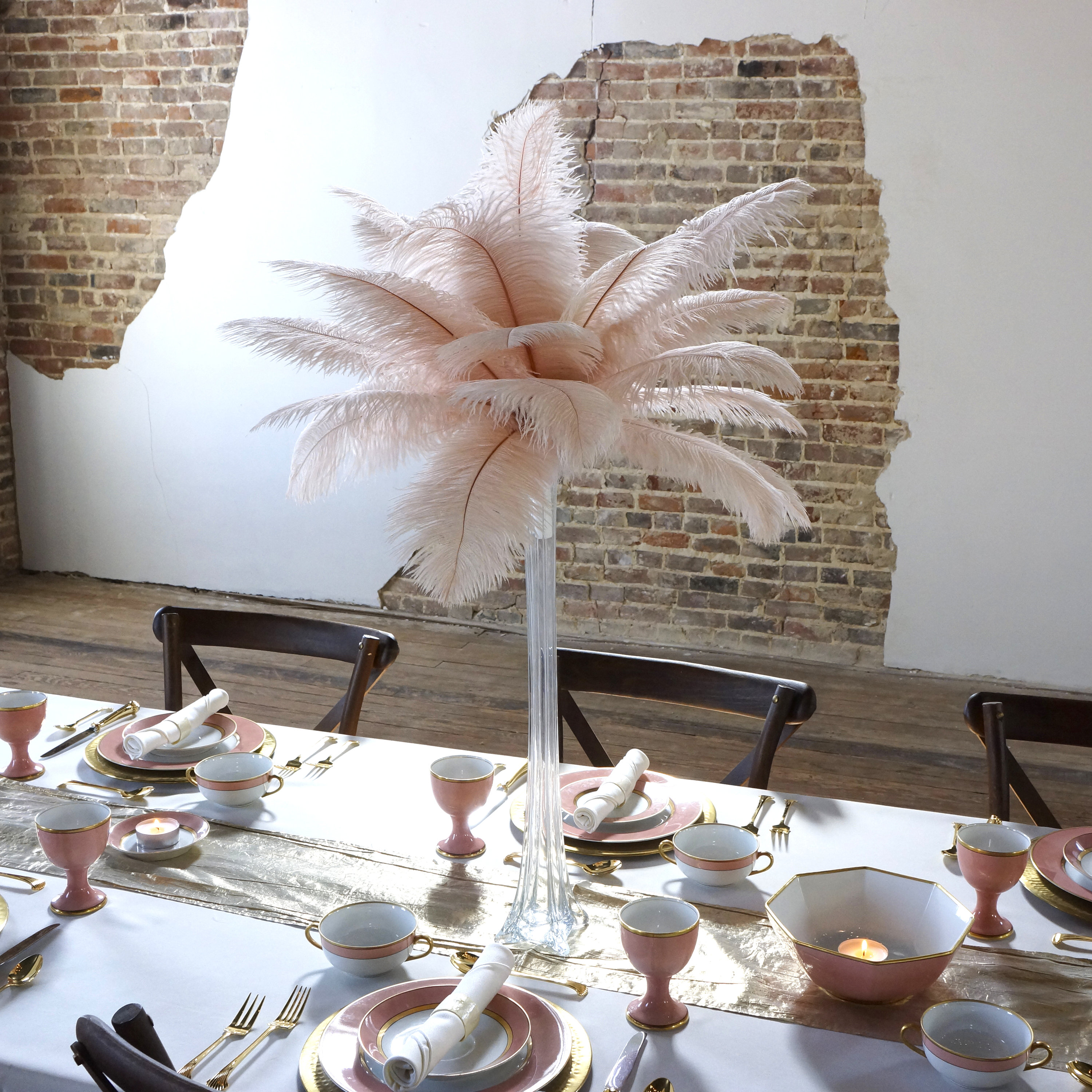 Champagne Ostrich Feather Centerpiece Sets Clear Eiffel