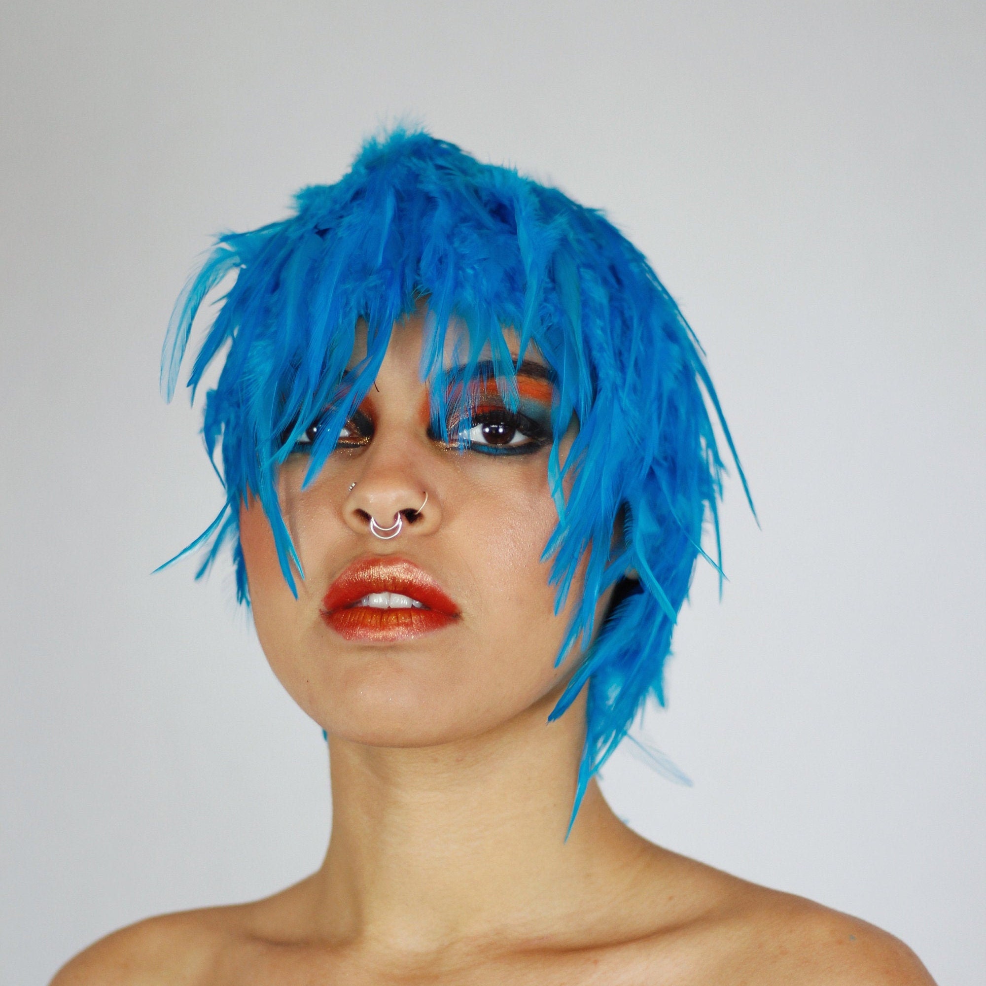 Dark Turquoise Feather Wig Dyed Rooster Hackle Wig Costume Etsy