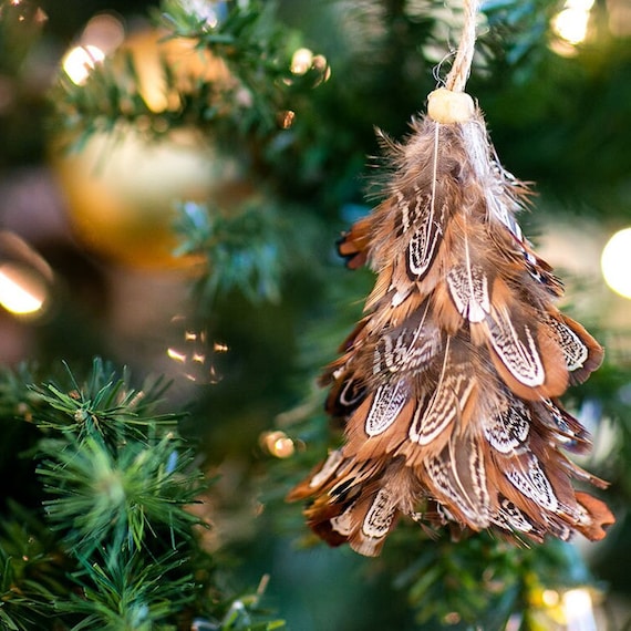 Pheasant feathers in a Christmas tree