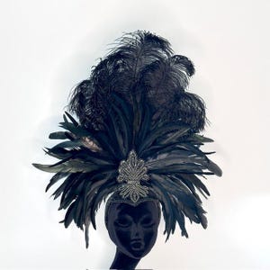 Kitty Black Showgirl Feather Headpiece, Costume Headdress for Cabarets, Burlesque, Cosplay ZUCKER® Feather Place Original Designs