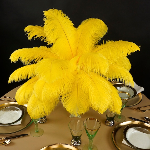 Las grandes plumas de avestruz 17-25 1 a 25 piezas, Amarillo, para la boda  centros de mesa, decoración del partido -  México