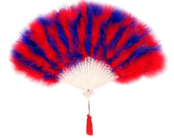 Red and Purple Feather Fans, Small Marabou Feather Fan, Cheap Feather Fan For Photobooths, Costume Parties, Carnival & Halloween ZUCKER®