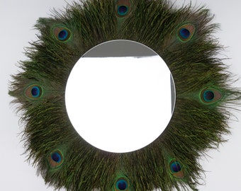 Decorative 24" Feather Mirror Wreath with Peacock Flu & Eyes for Christmas, Home Decor and Unique Holiday Decor ZUCKER®