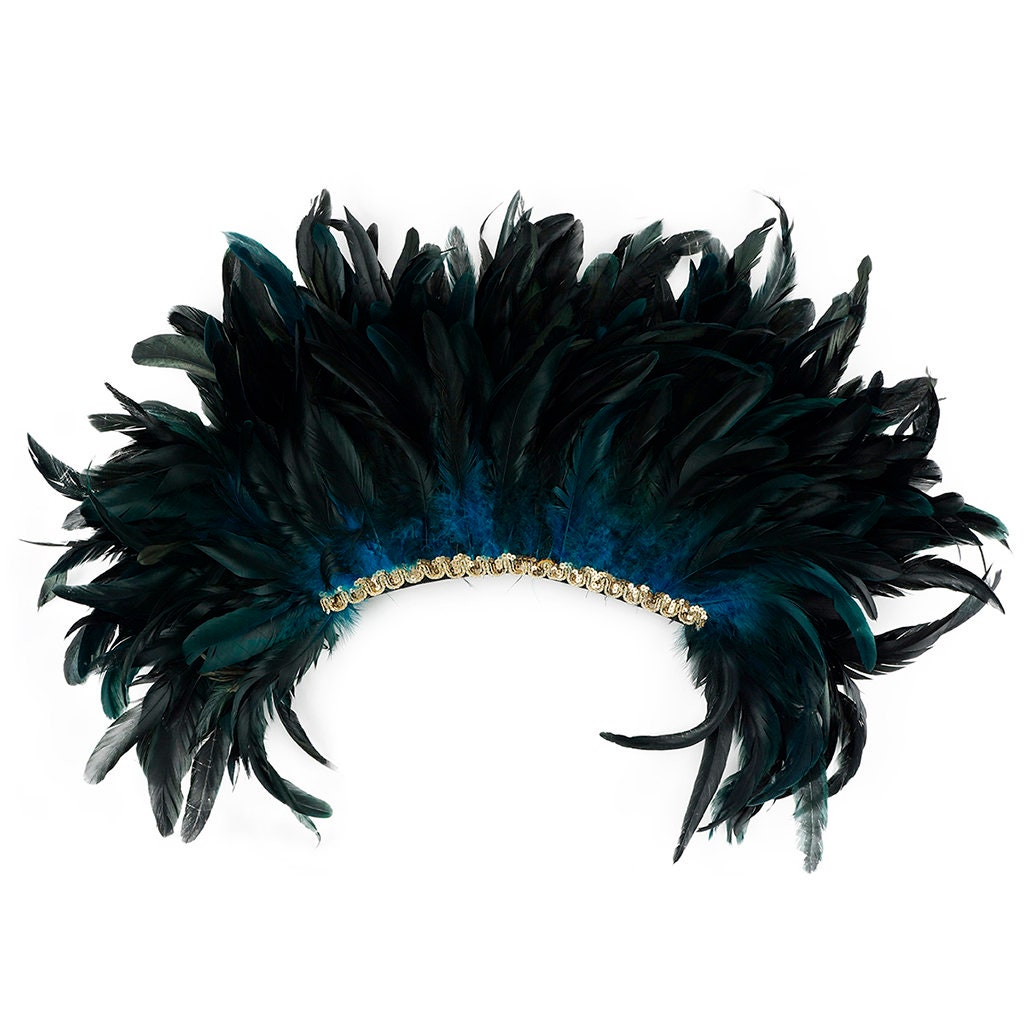 Turquoise Feather Headdress with Gold Sequin Details, Spirit Feather