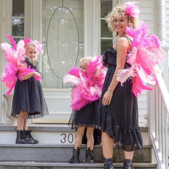 Maman et moi ailes de costume de plumes de flamant rose faites