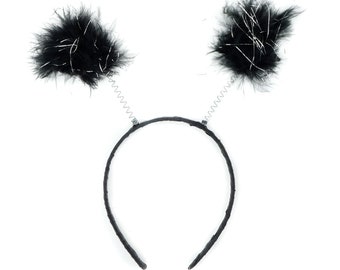 Black with Silver Tinsel Marabou Feather Antenna Headbands - For Halloween and Costume Parties