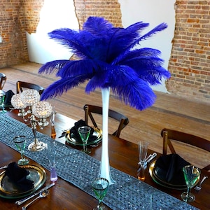 REGAL Ostrich Feather Centerpiece Set with WHITE Eiffel Tower Vase - For Great Gatsby Party, Special Event & Wedding Reception Decor ZUCKER®