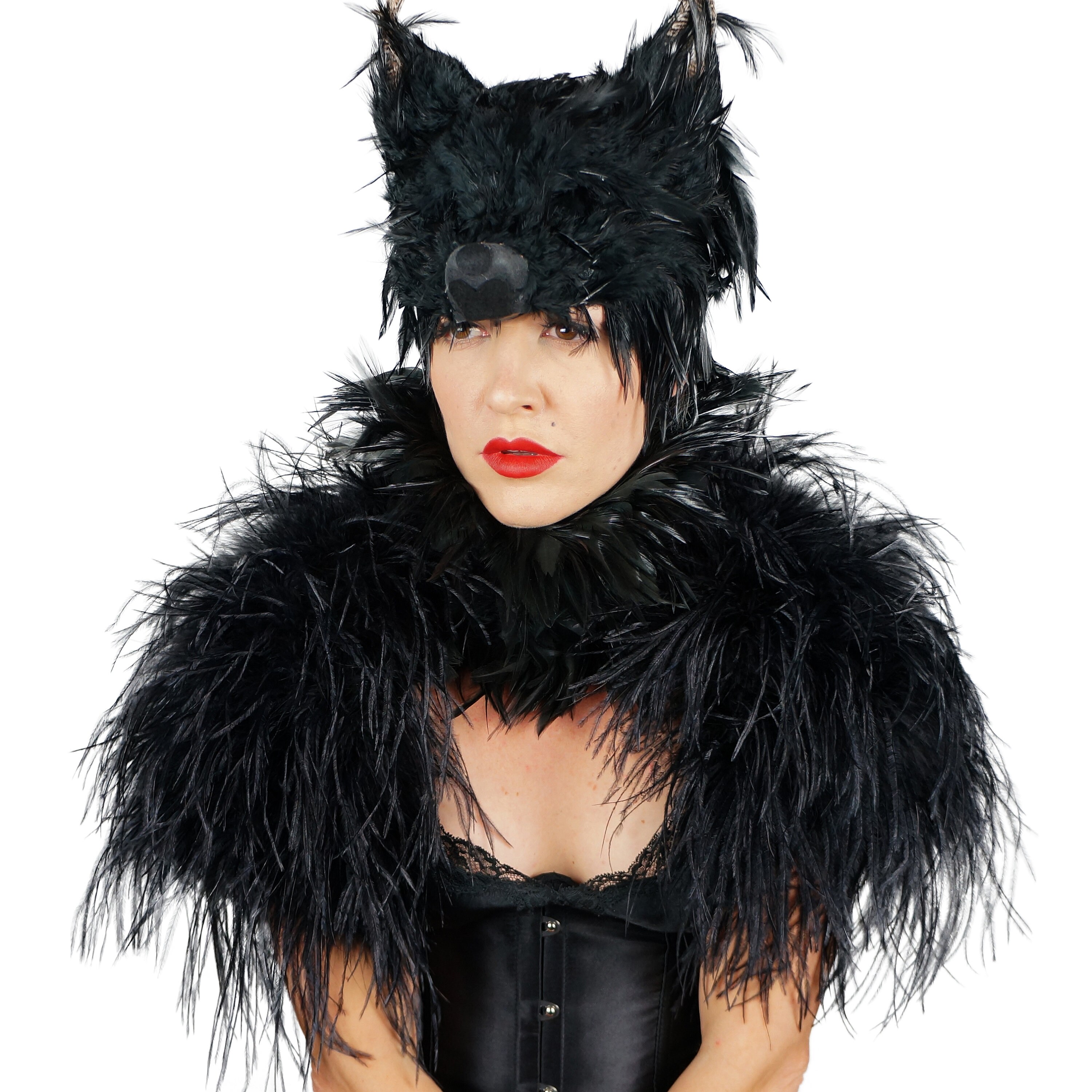 Black Wolf Costume Mask, Fox Feather Mask For Halloween Mask, Cosplay