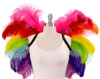 Custom Rainbow PRIDE Ostrich Feather Wings Made with Upcycled Ostrich Feathers, Multi Color Ostrich Feather Wings ZUCKER® Original Designs