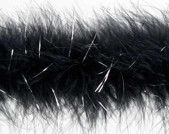 Marabufederboa, schwarz mit glänzendem silbernen Lurex, 20 Gramm, 1,8 Meter, DIY-Bastelarbeiten, Karneval, Mode, Halloween-Kostüme, Heimdekoration, ZUCKER®