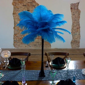 TURQUOISE Ostrich Feather Centerpiece Sets BLACK w/Eiffel Tower Vase For Great Gatsby Party, Special Event & Wedding Reception Decor ZUCKER®