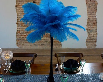 TURQUOISE Ostrich Feather Centerpiece Sets BLACK w/Eiffel Tower Vase For Great Gatsby Party, Special Event & Wedding Reception Decor ZUCKER®