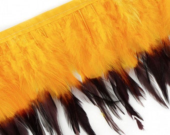 1 Yard GOLD Tipped & Dyed Saddle Feather Fringe approx 6-8" - For Cultural Arts, Carnival, Costume, Fashion, Millinery Design  ZUCKER®