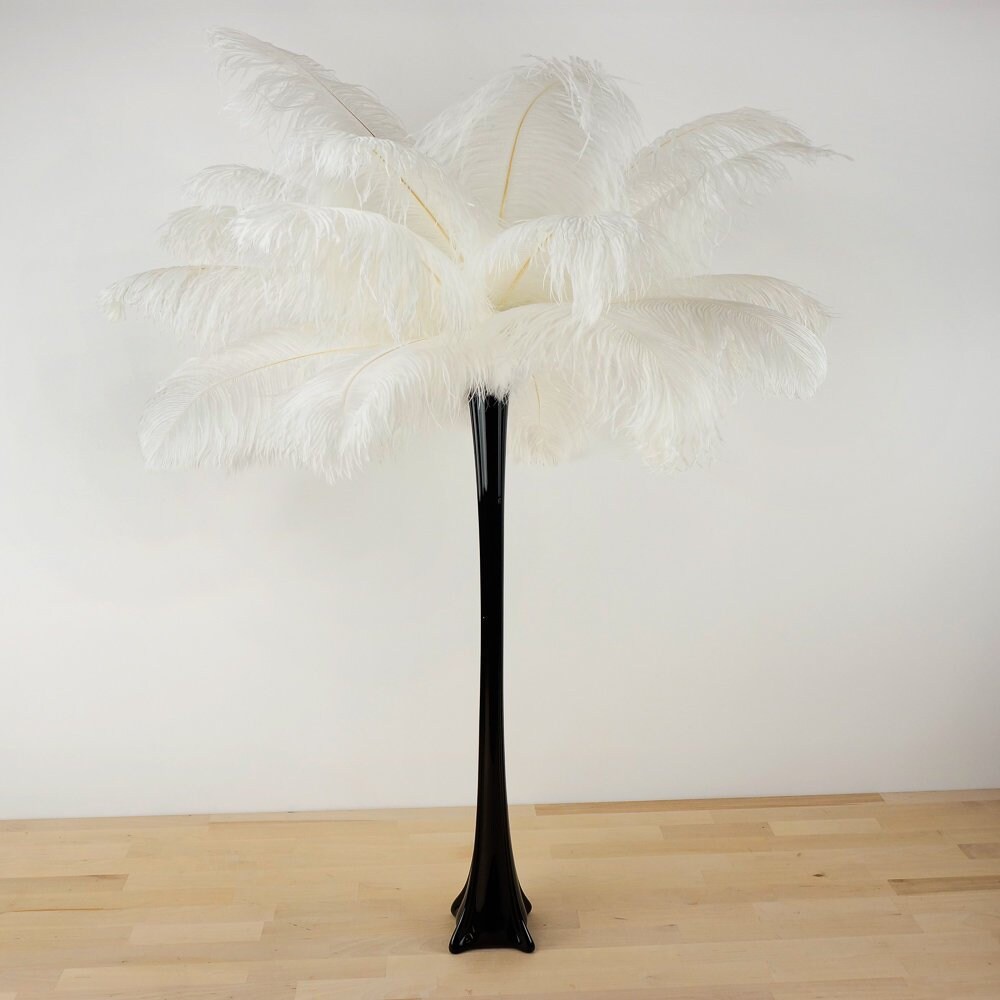WHITE Ostrich Feather Centerpiece Set with BLACK Eiffel Tower Vase