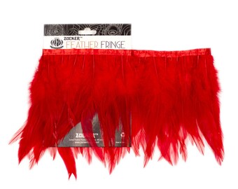 Red 6-8" Dyed Saddle Feather Fringe 1 Yard For Cultural Arts, Carnival, Costume, Fashion Design, Millinery, DIY Arts & Crafts ZUCKER®