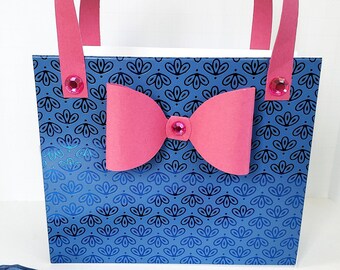 Paper Purse Gift Bag with Matching Gift Tag - Gift Bag - Paper Purse - Blue Gift Bag - All Occasion Bag - Birthday Gifting - Blue and Pink