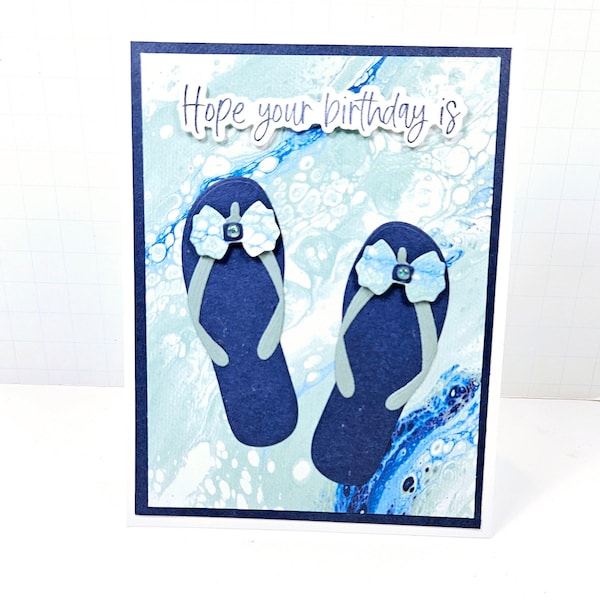 Birthday Card - Summer Themed Card - Flip Flop Card - Flip Flop Birthday Card - Flip Flops With Bow - Handmade Greeting Card - For Her