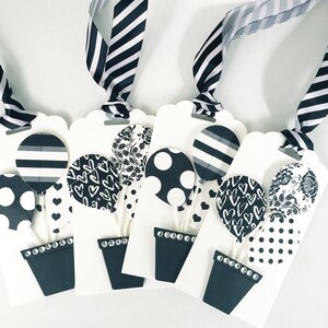 Gift Tags - Balloon Gift Tags - Black and White Gift Tags - All Ocassion Gift Tags - Flower Pot - Balloons - Handmade - Any Occasion Tags