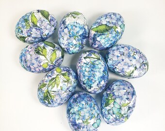 Decoupage Easter Eggs - Hydrangeas - Easter Eggs - Wooden Eggs - Easter Decor - Home Decor- Handcrafted Wood Easter Eggs - Easter Gift