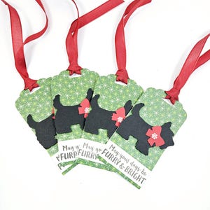 Christmas Gift Tags - Scottish Terrier Gift Tags - Handmade Gift Tags - Scottie With Bow - Teacher Appreciation - Furry and Bright - Candy