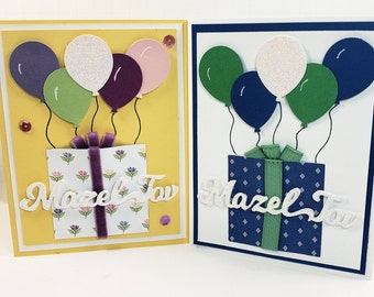 Bar Mitzvah Card - Bat Mitzvah Card - Mazel Tov - Congratulations -Balloons - Gift Box With Balloons - Handmade Bar Mitzvah Bat Mitzvah Card