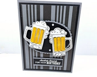 Birthday Card - Masculine Birthday Card - Beer Mug Birthday Greeting - For Him - Handmade Birthday Card - Cheers to You - Happy Birthday