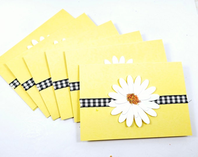 Note Cards - Daisy Note Cards - Set of 6 Note Cards - Gingham Ribbon ...