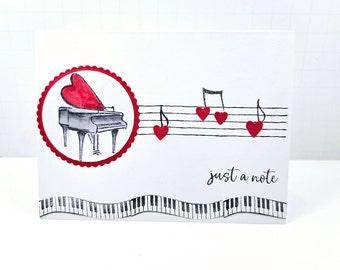 Thank You Card - Piano Thank You Card - Music Themed Thank You - Just A Note - Handmade Music Thank You Card - Music Teacher - Music Lover