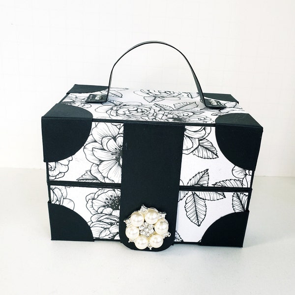 Make-up Case Gift Box - Vanity Gift Box - Gift Wrap - Floral Gift Box - Womans Vanity Make Up Case Gift Box - Handmade Black and White Case