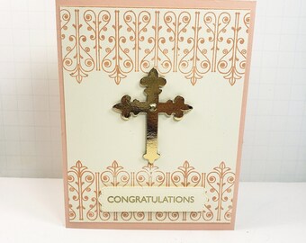 Confirmation Card - Feminine Confirmation - Gold Cross - Religious Event - Congratulations Card - Confirmation Congratulations Greeting