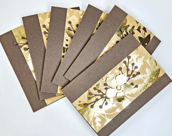 Note Cards - Set of Six Note Cards - Gold Foiled Style Note Cards - Gold Floral Note Cards - Stationery Set - Note Cards Set - Blank Cards