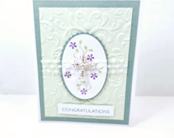 Congratulatory Greeting Card  - Communion -Confirmation - Baptism - Christening - Religious Event - Congratulations - Rhinestone Cross Charm