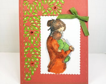 Congratulations Card - New Baby - Mother and Child - Baby Shower - Handmade New Baby Congratulations Greeting - New Mother - New Baby