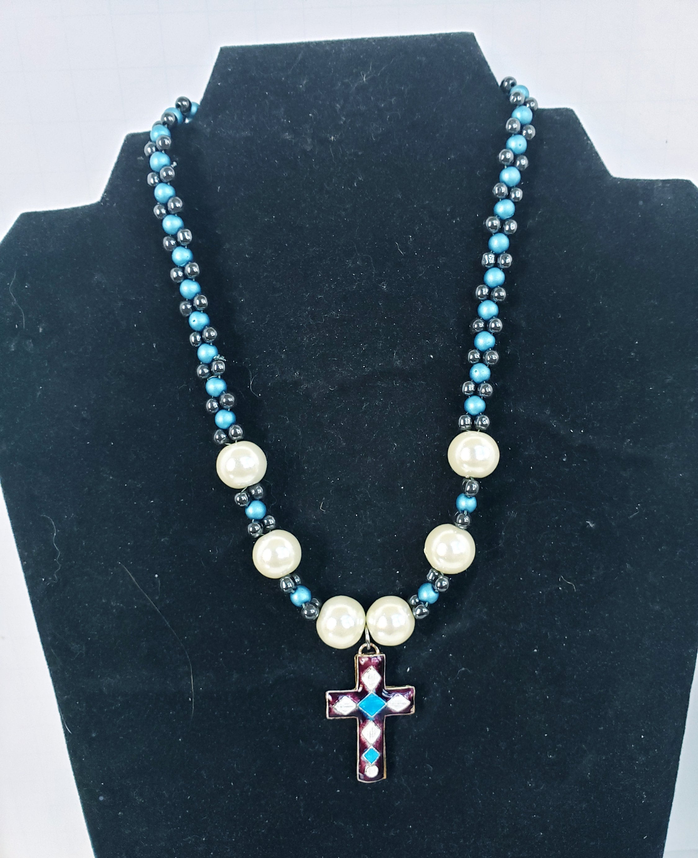 Cross Necklace Beaded Necklace Cloisene Cross Etsy