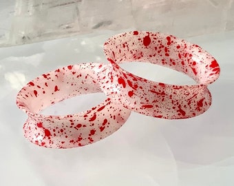 Blood Splatter Alien Skinz Red White Silicone Halloween True Crime Ear Plugs Tunnels Gauges 6g 4g 2g 0g 00g 1/2" 9/16" 5/8" 11/16" 3/4" 1"