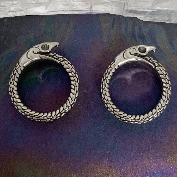 Ouroboros Snake Silver Steel Ear Plugs Gauges Tunnels Pair Goth Uroboros Snakes Earrings 2g 0g 00g 1/2" 9/16" 5/8" 3/4" 7/8" 1" PINK ALIEN